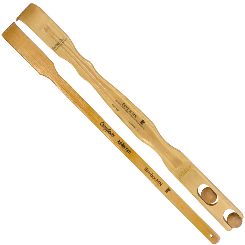 BambooMN 2 Pieces 17 Inch Backscratcher Smooth Ball Roller Massage Handle Plus Free Travel Back Scratcher for Itching Relief 100 Bamboo